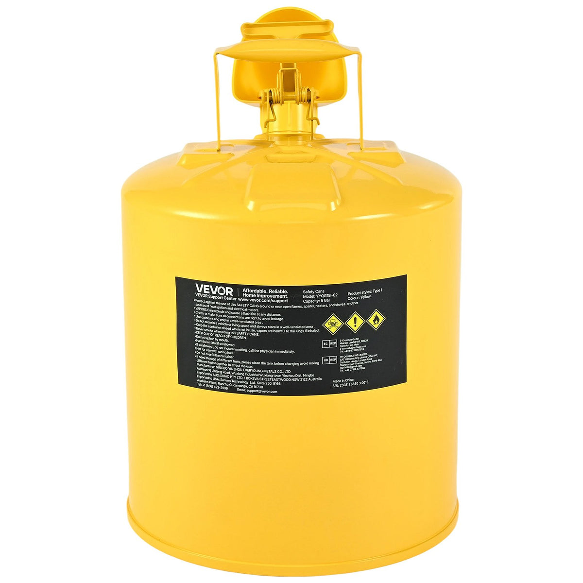 Safety Can, 19 L Type I Yellow Safety Can for Diesel with Stainless Steel Flame Arrester, Self-Closing Lid, V952-IXAQGHSJS5JLW7T1O001V0