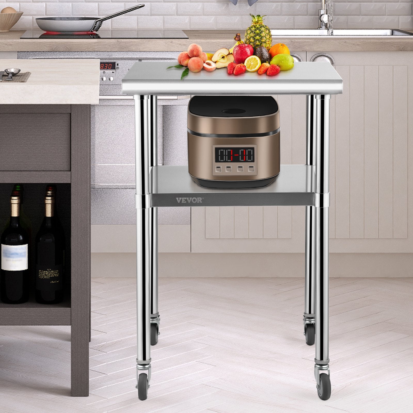 Stainless Steel Prep Table, 61 x 61 x 91.4 cm, 600lbs Load Capacity Heavy Duty Metal Worktable with V952-J24X24X36INCHBGUAV0