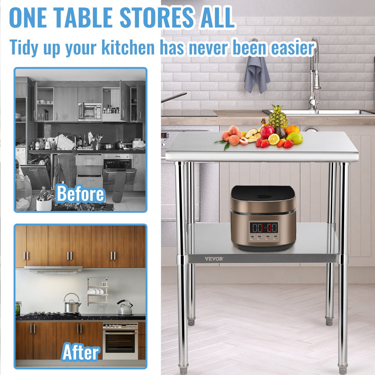 Stainless Steel Work Prep Table Commercial Food Prep Table 30x30x36in V952-J30X30X36INCHMQ0DV0