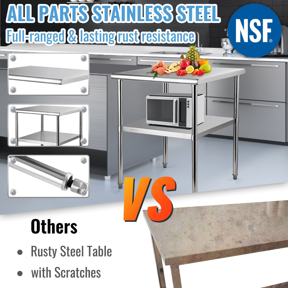 Stainless Steel Work Prep Table Commercial Food Prep Table 30x30x36in V952-J30X30X36INCHMQ0DV0