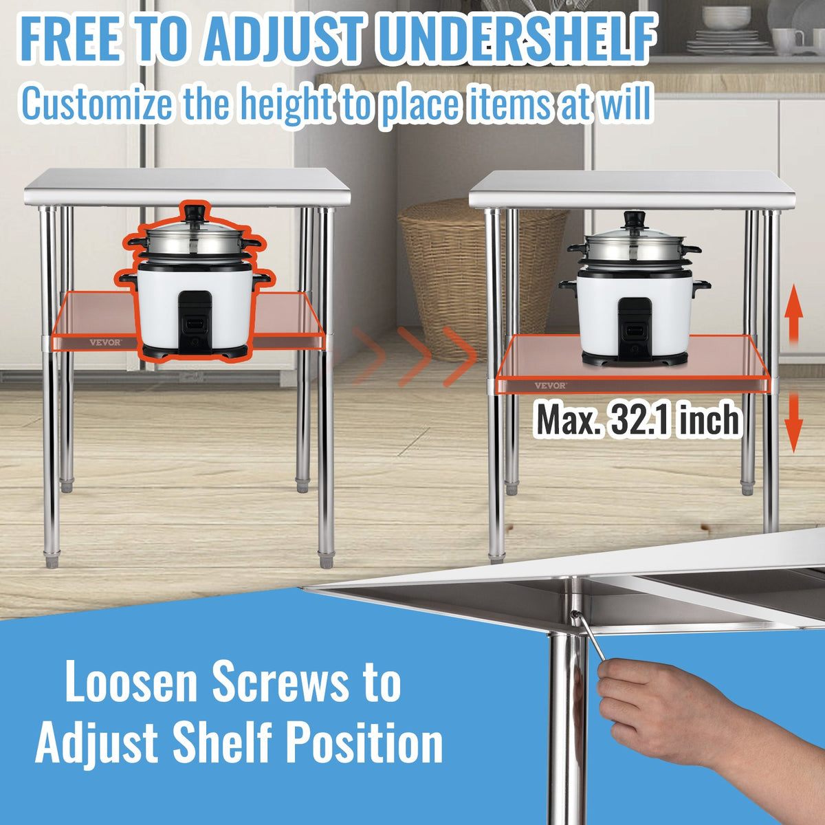 Stainless Steel Work Prep Table Commercial Food Prep Table 30x30x36in V952-J30X30X36INCHMQ0DV0