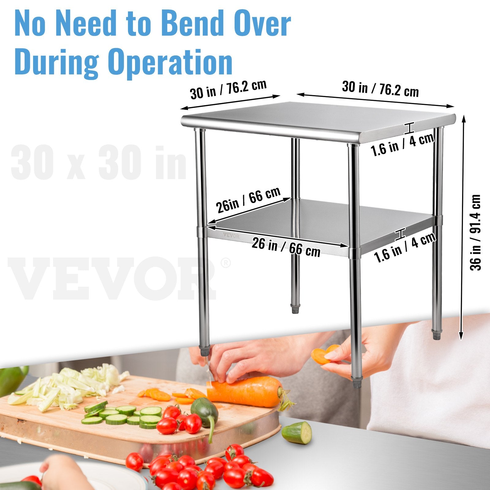 Stainless Steel Work Prep Table Commercial Food Prep Table 30x30x36in V952-J30X30X36INCHMQ0DV0