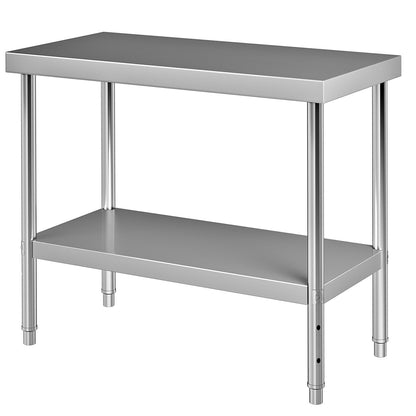 Stainless Steel Prep Table, 122 x 46 x 86 cm, 250kg Load Capacity Heavy Duty Metal Worktable with Adjustable V952-J48X18X34INCH1I8LV0