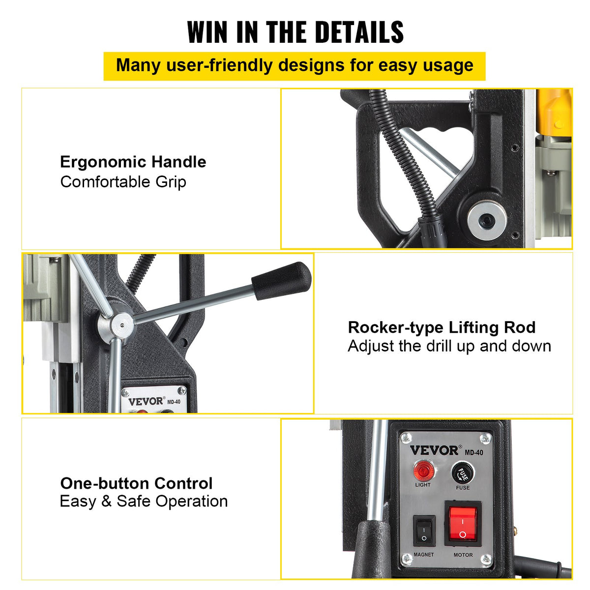 Magnetic Drill, 1100W 1.57" Boring Diameter, 2697lbf/12000N Portable Electric Mag Drill Press with 7 Bits, V952-JBLJC6PCS220VYTT5V3
