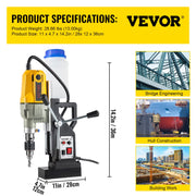 Magnetic Drill, 1100W 1.57" Boring Diameter, 2697lbf/12000N Portable Electric Mag Drill Press with 7 Bits, V952-JBLJC6PCS220VYTT5V3