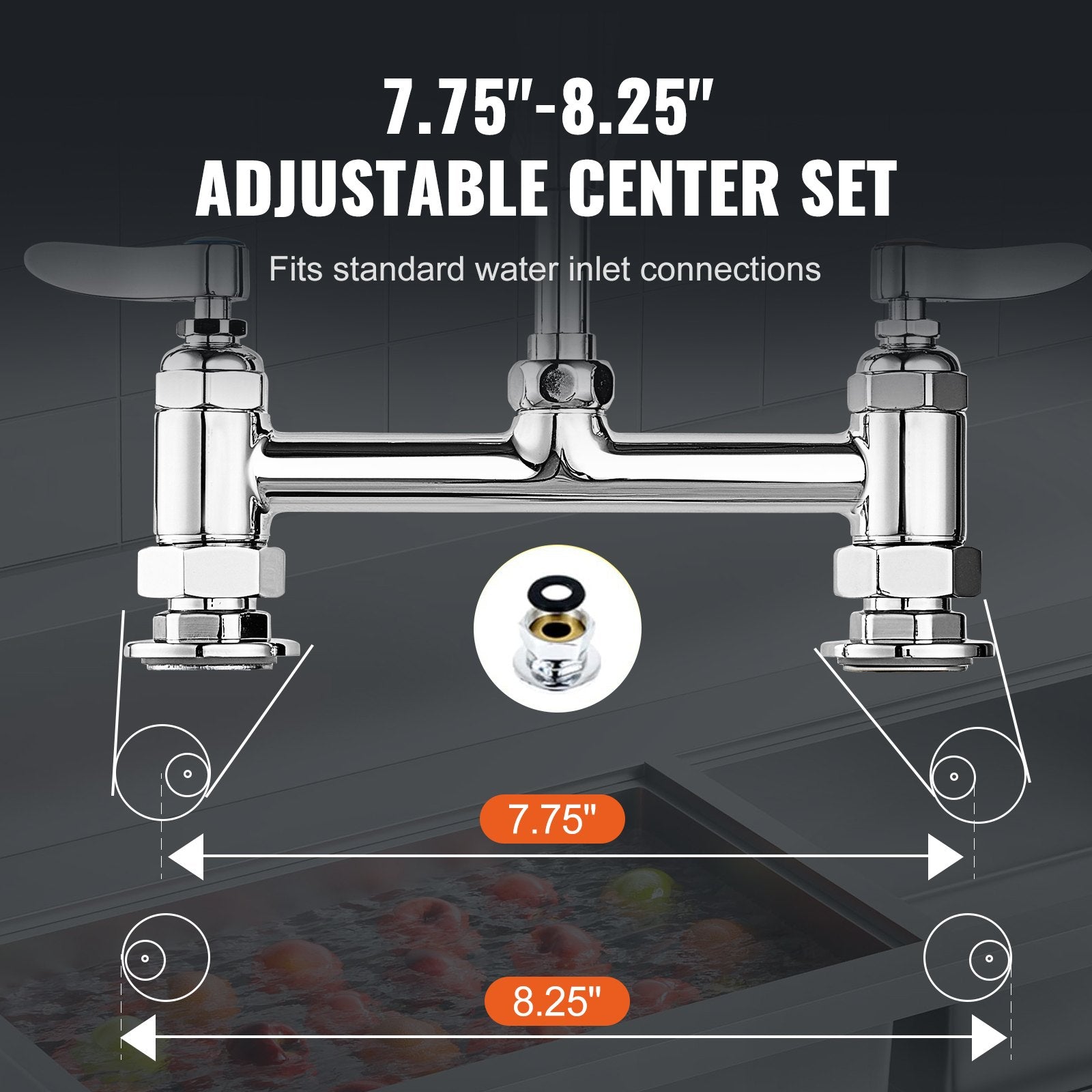 Commercial Faucet with Pre-Rinse Sprayer, 44" Height, 8" Center, 12" Swing Spout, Deck Mount Kitchen Sink V952-JBSYCXSLTJBS3O1FMV0
