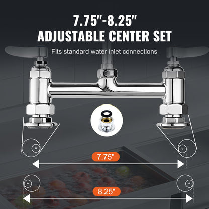 Commercial Faucet with Pre-Rinse Sprayer, 44" Height, 8" Center, 12" Swing Spout, Deck Mount Kitchen Sink V952-JBSYCXSLTJBS3O1FMV0