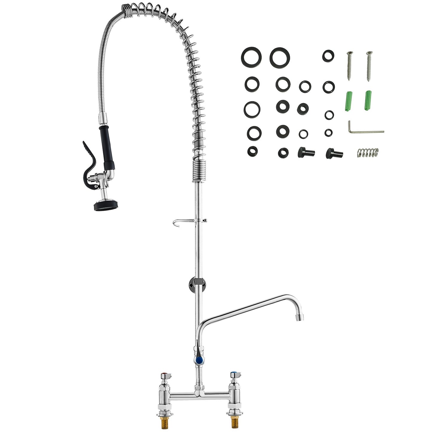 Commercial Faucet with Pre-Rinse Sprayer, 44" Height, 8" Center, 12" Swing Spout, Deck Mount Kitchen Sink V952-JBSYCXSLTJBS3O1FMV0
