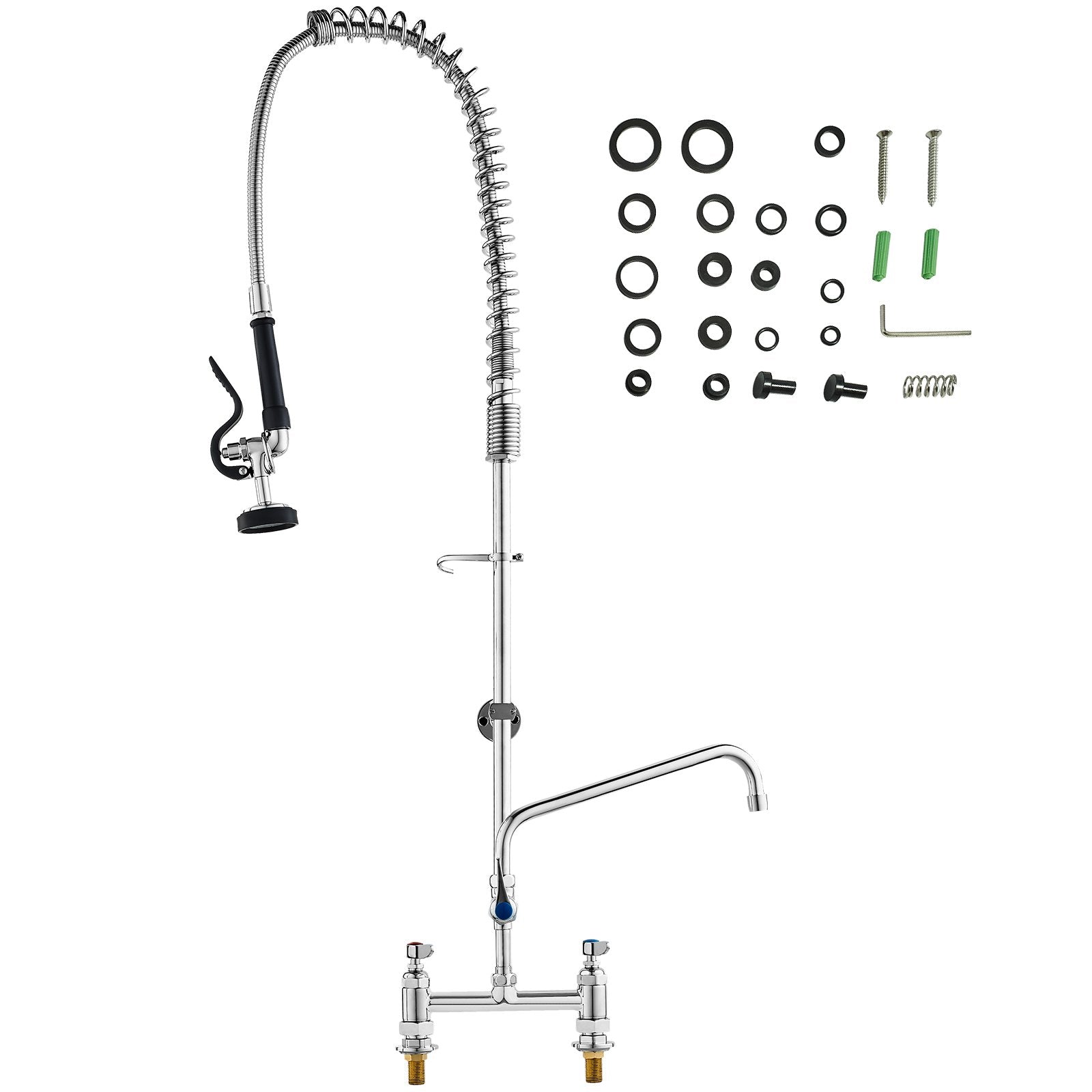 Commercial Faucet with Pre-Rinse Sprayer, 44" Height, 8" Center, 12" Swing Spout, Deck Mount Kitchen Sink V952-JBSYCXSLTJBS3O1FMV0