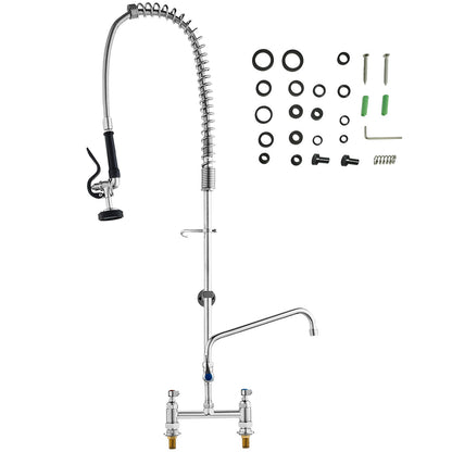 Commercial Faucet with Pre-Rinse Sprayer, 44" Height, 8" Center, 12" Swing Spout, Deck Mount Kitchen Sink V952-JBSYCXSLTJBS3O1FMV0