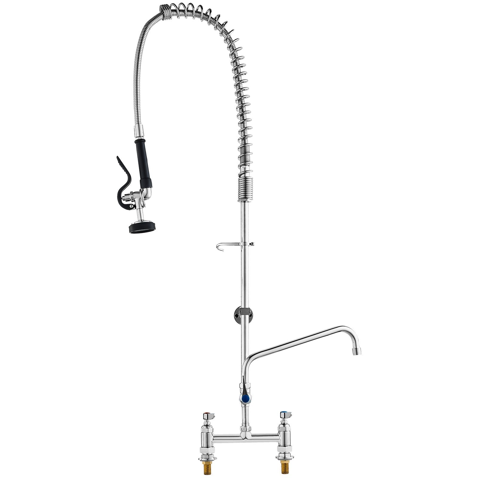 Commercial Faucet with Pre-Rinse Sprayer, 44" Height, 8" Center, 12" Swing Spout, Deck Mount Kitchen Sink V952-JBSYCXSLTJBS3O1FMV0