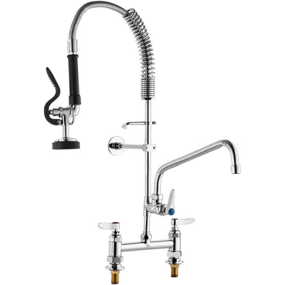 Commercial Faucet with Pre-Rinse Sprayer, 26" Height, 8" Center, 12" Swing Spout, Deck Mount Kitchen Sink V952-JBSYCXSLTJBSN8H9GV0