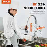 Commercial Faucet with Pre-Rinse Sprayer, 26" Height, 8" Center, 12" Swing Spout, Deck Mount Kitchen Sink V952-JBSYCXSLTJBSN8H9GV0