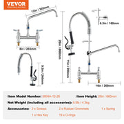 Commercial Faucet with Pre-Rinse Sprayer, 26" Height, 8" Center, 12" Swing Spout, Deck Mount Kitchen Sink V952-JBSYCXSLTJBSN8H9GV0