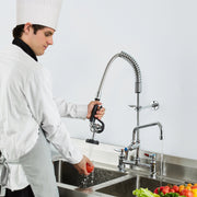 Commercial Faucet with Pre-Rinse Sprayer, 26" Height, 8" Center, 12" Swing Spout, Deck Mount Kitchen Sink V952-JBSYCXSLTJBSN8H9GV0