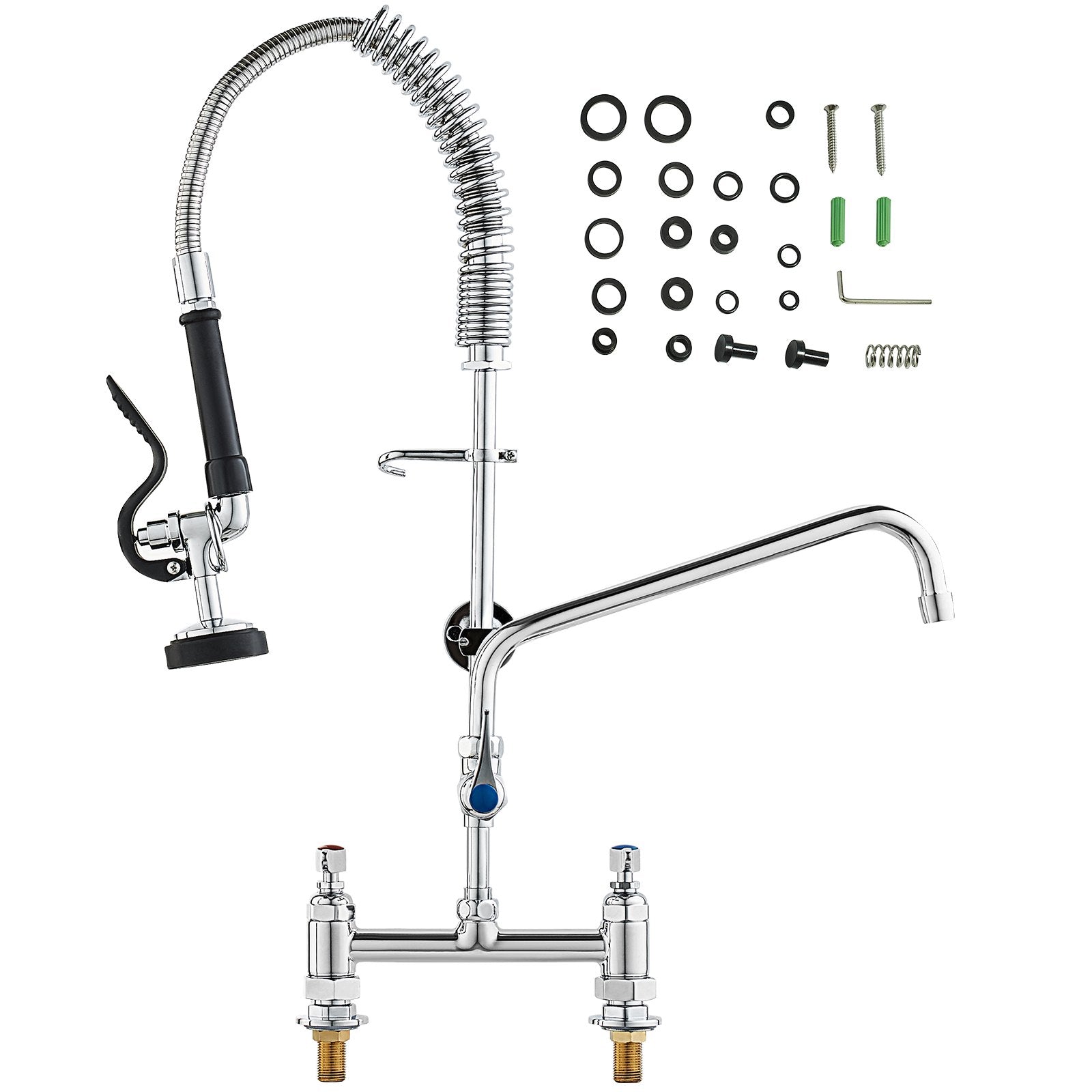Commercial Faucet with Pre-Rinse Sprayer, 26" Height, 8" Center, 12" Swing Spout, Deck Mount Kitchen Sink V952-JBSYCXSLTJBSN8H9GV0