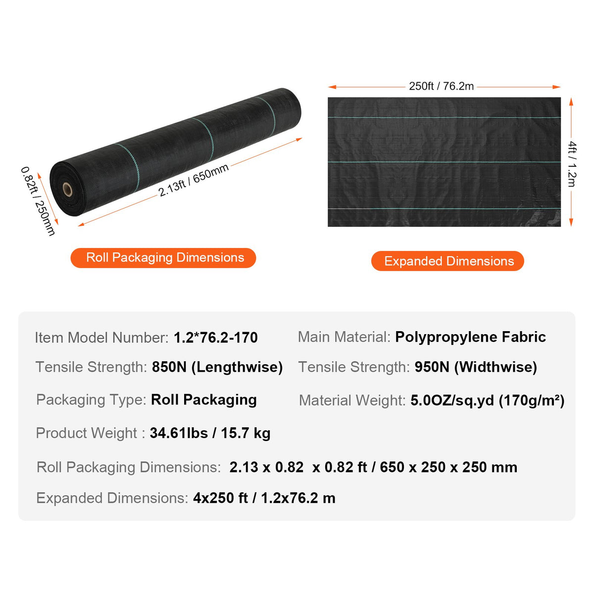 Weed Barrier Landscape Fabric 4*250FT Heavy Duty Woven PP Weed Control Mat V952-JBXBZ4250FT5TV2E2V0