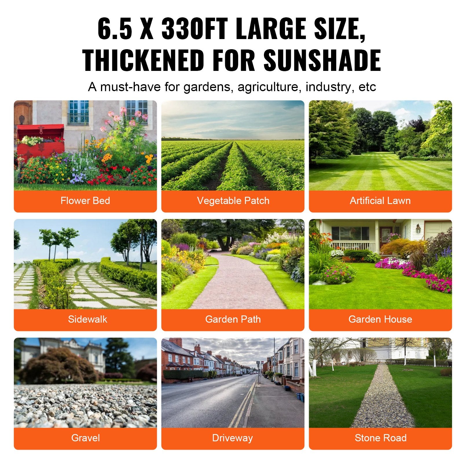 Weed Barrier Landscape Fabric, 6.5*330FT Heavy Duty Garden Weed Fabric, Woven PP Weed Control Fabric, V952-JBXBZ65330FT39S57V0
