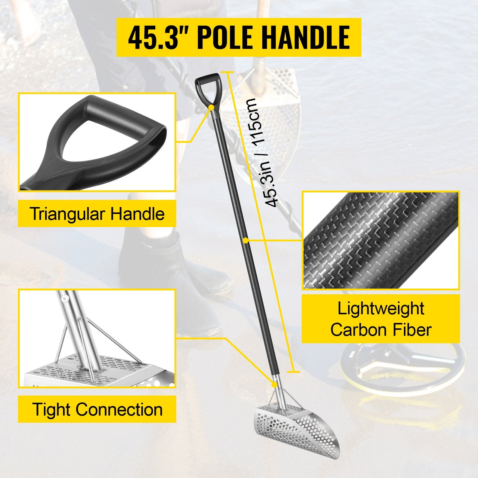 Metal Detector Sand Scoop Detecting Hunting Scoop w/ Carbon Fiber Handle V952-JBXGS11.5*8-1NZLBV0
