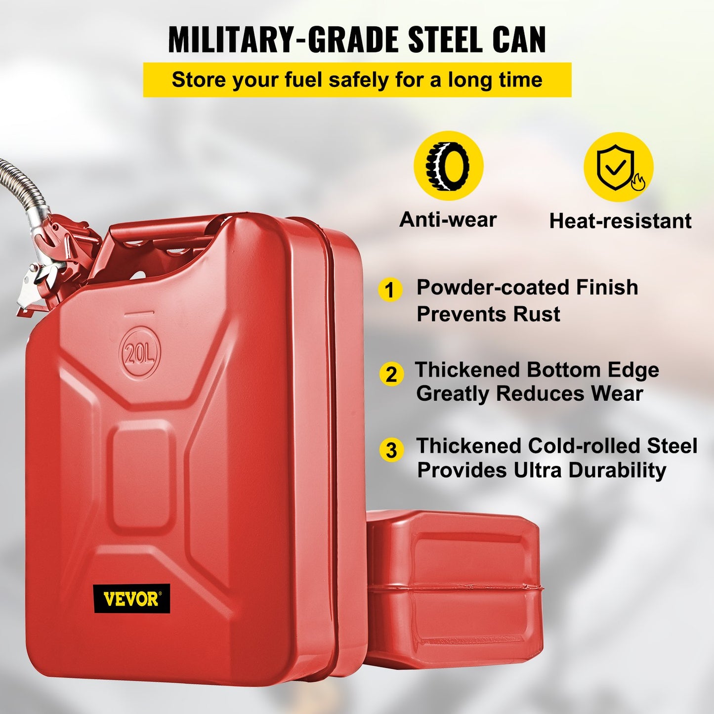 Jerry Fuel Can, 20 L Portable Jerry Gas Can with Flexible Spout System, Rustproof & Heat-resistant Steel Fuel V952-JBYTLBDDWC3L5ZRTGV0