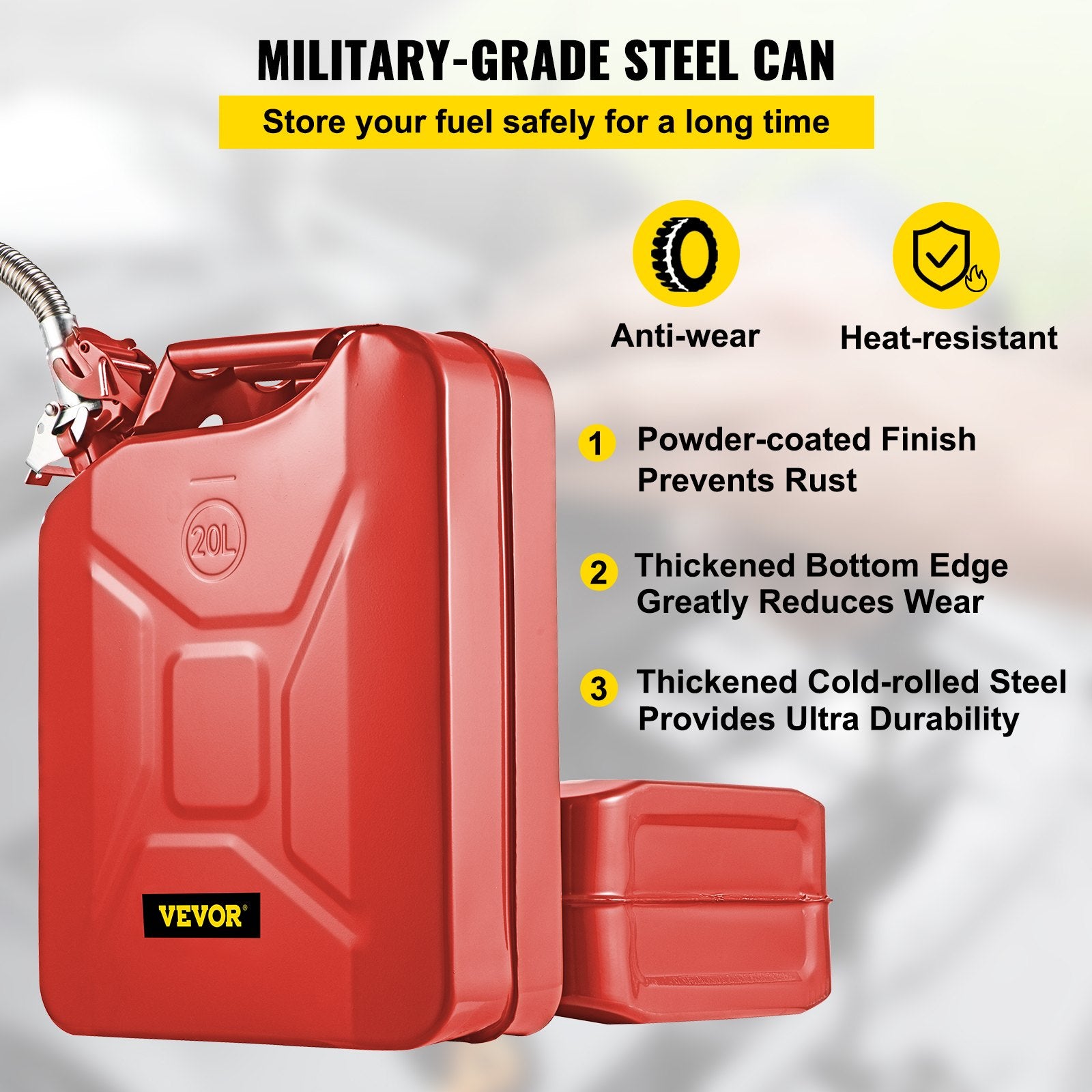 Jerry Fuel Can, 20 L Portable Jerry Gas Can with Flexible Spout System, Rustproof & Heat-resistant Steel Fuel V952-JBYTLBDDWC3L5ZRTGV0