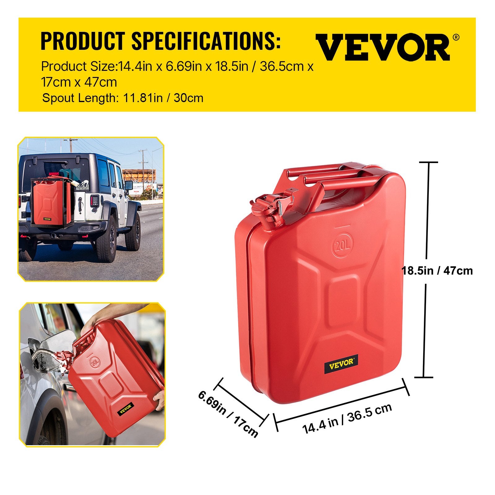 Jerry Fuel Can, 20 L Portable Jerry Gas Can with Flexible Spout System, Rustproof & Heat-resistant Steel Fuel V952-JBYTLBDDWC3L5ZRTGV0