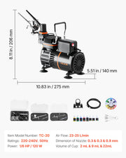 Airbrush Kit, 1/6 HP, Air Brush Kit with Air Compressor, 3 Dual-Action Professional Airbrushes with 3 Tips, V952-JCBTZ2G3AGWQ5IX0E001V3