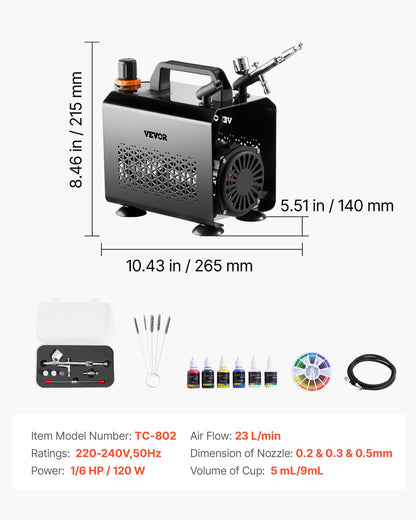 Airbrush Kit Air Brush Kit 1/6 HP Air Compressor 1 Airbrush 3 Tips Paint V952-JCBTZW1AGWQGX7JMO001V3