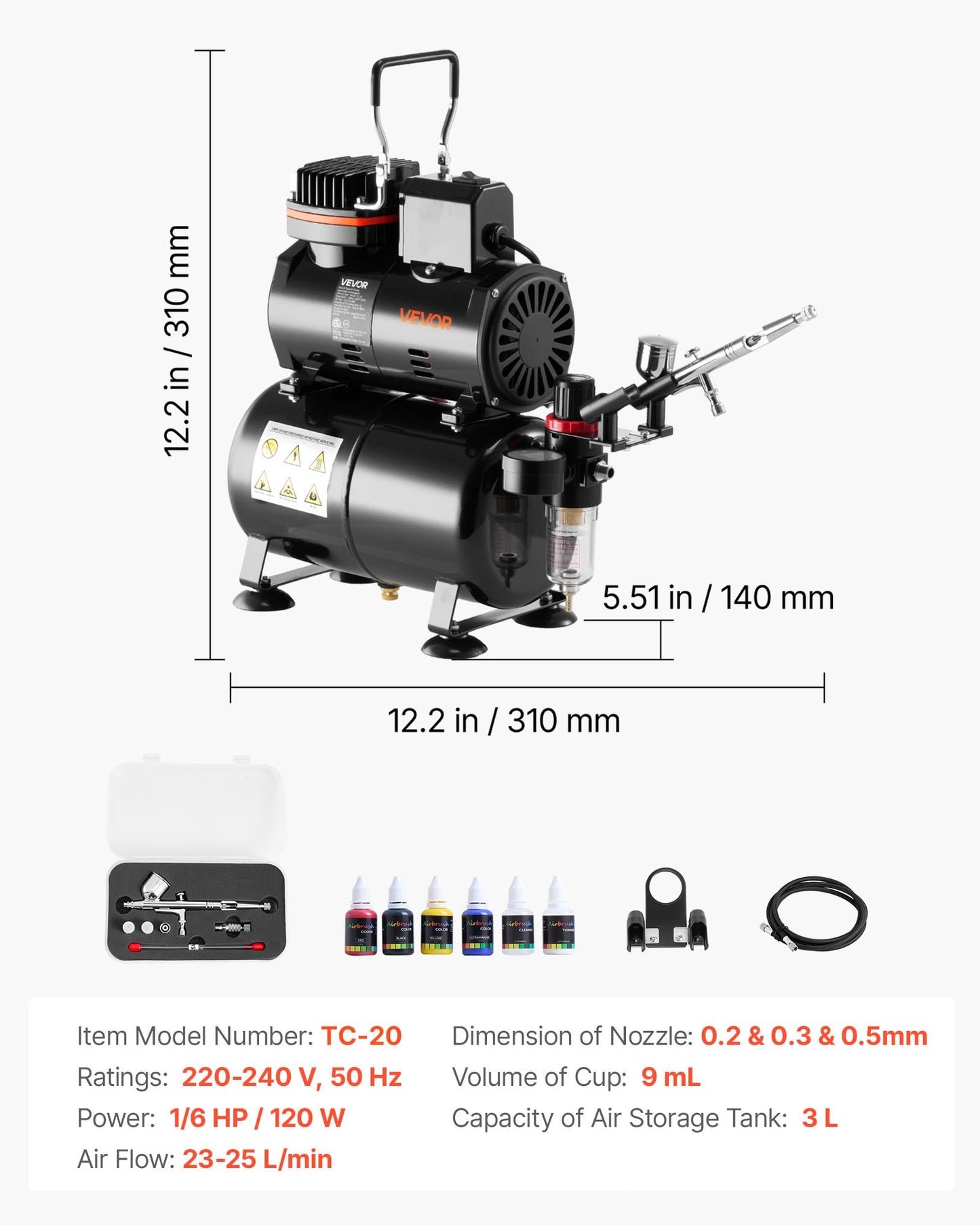 Airbrush Kit Air Brush Kit 1/6 HP Air Compressor Tank 1 Airbrush 3 Tips V952-JCBTZW1AGYQGDY7AH001V3