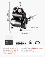 Airbrush Kit Air Brush Kit 1/6 HP Air Compressor Tank 1 Airbrush 3 Tips V952-JCBTZW1AGYQGDY7AH001V3