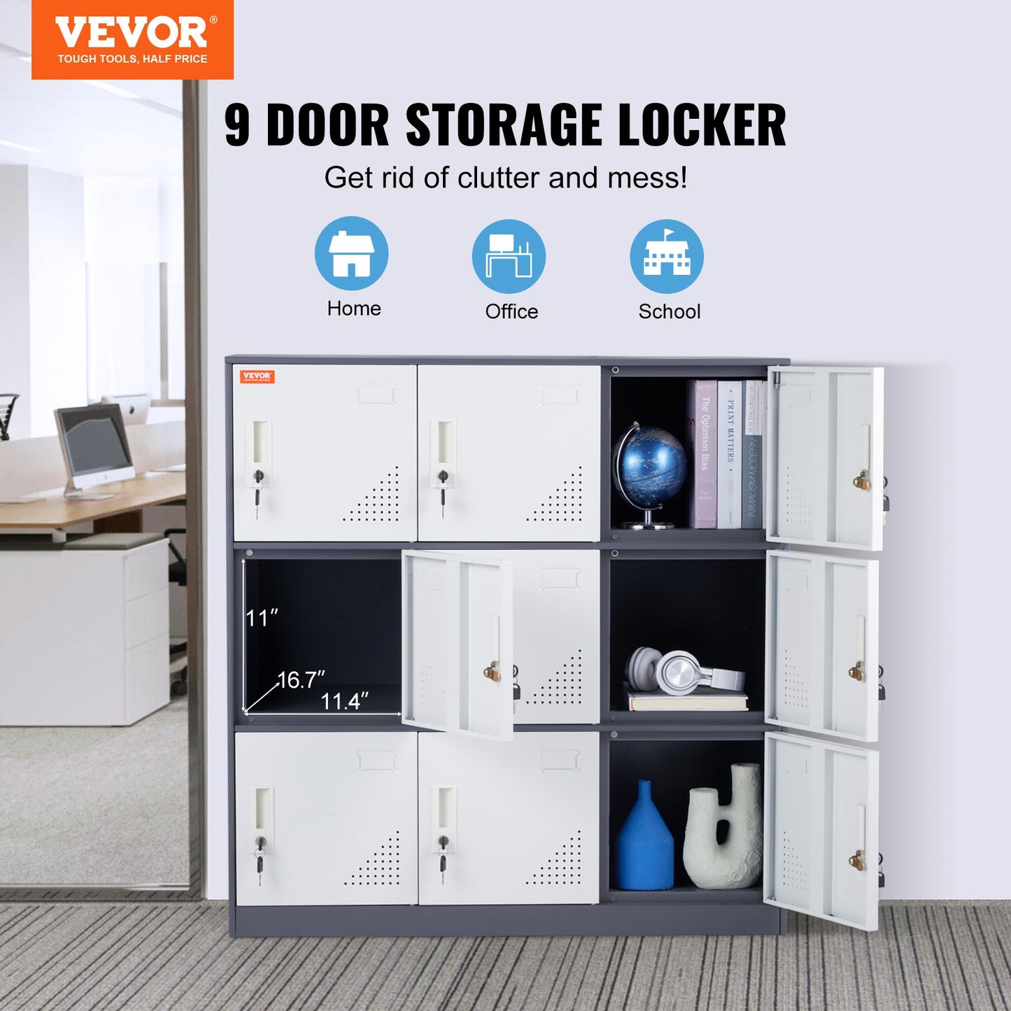 9 Doors Metal Storage Cabinet Employees Steel Storage Cabinet Office Gray V952-JCJHSBMY33180TSQWV0