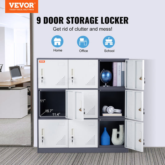 9 Doors Metal Storage Cabinet Employees Steel Storage Cabinet Office Gray V952-JCJHSBMY33180TSQWV0