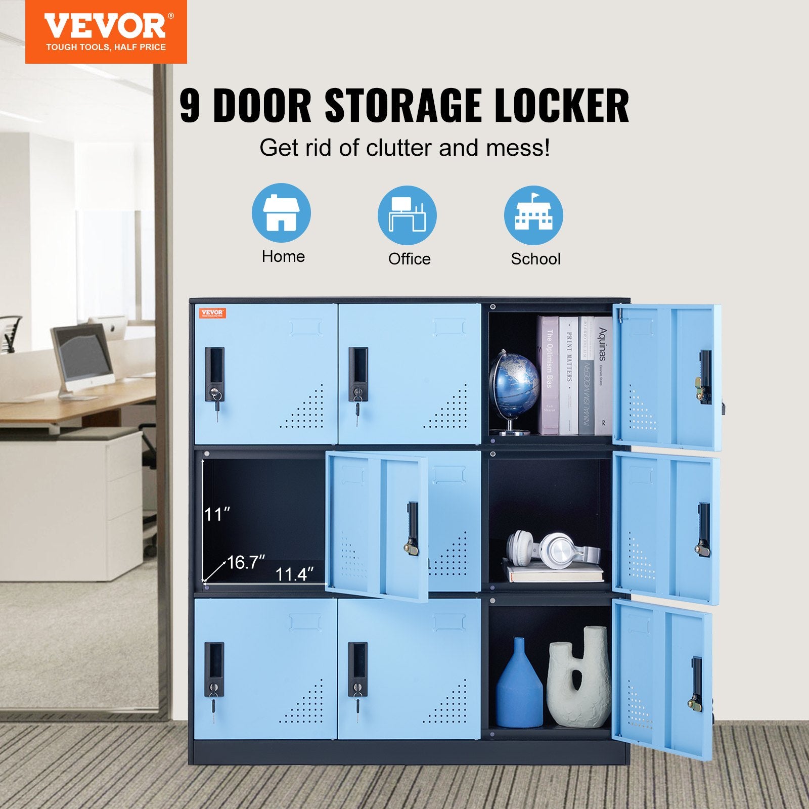9 Doors Metal Storage Cabinet Employees Steel Storage Cabinet Office Black V952-JCJHSLMY331807L53V0