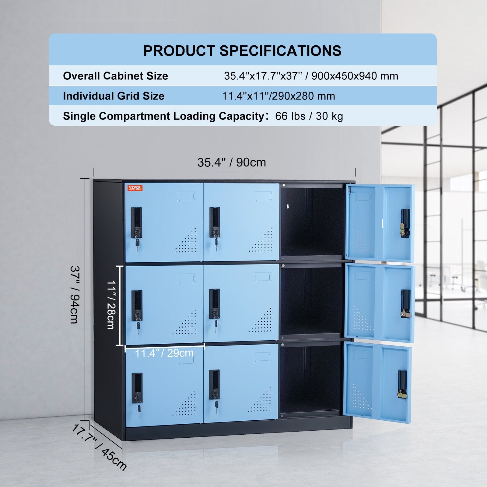 9 Doors Metal Storage Cabinet Employees Steel Storage Cabinet Office Black V952-JCJHSLMY331807L53V0
