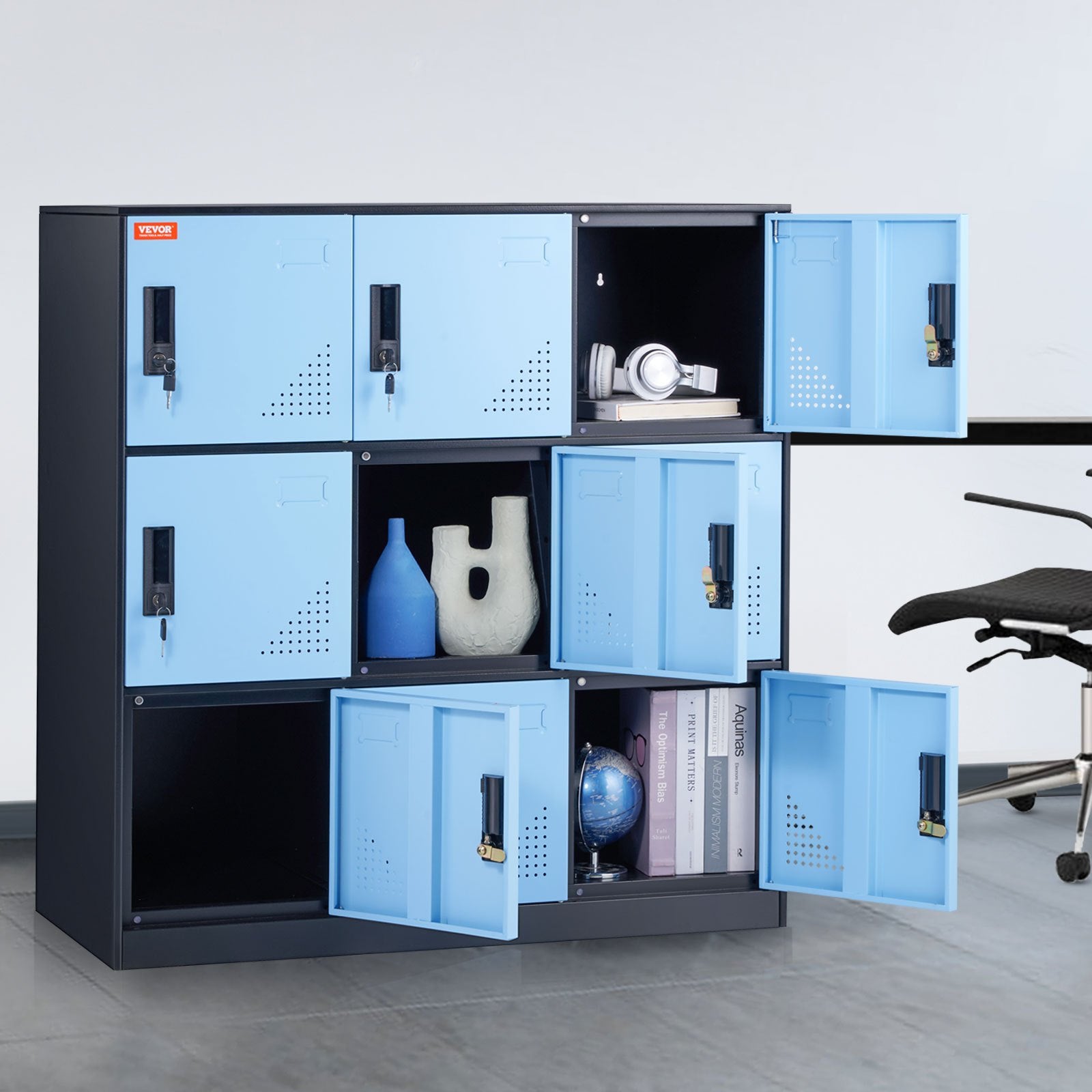 9 Doors Metal Storage Cabinet Employees Steel Storage Cabinet Office Black V952-JCJHSLMY331807L53V0