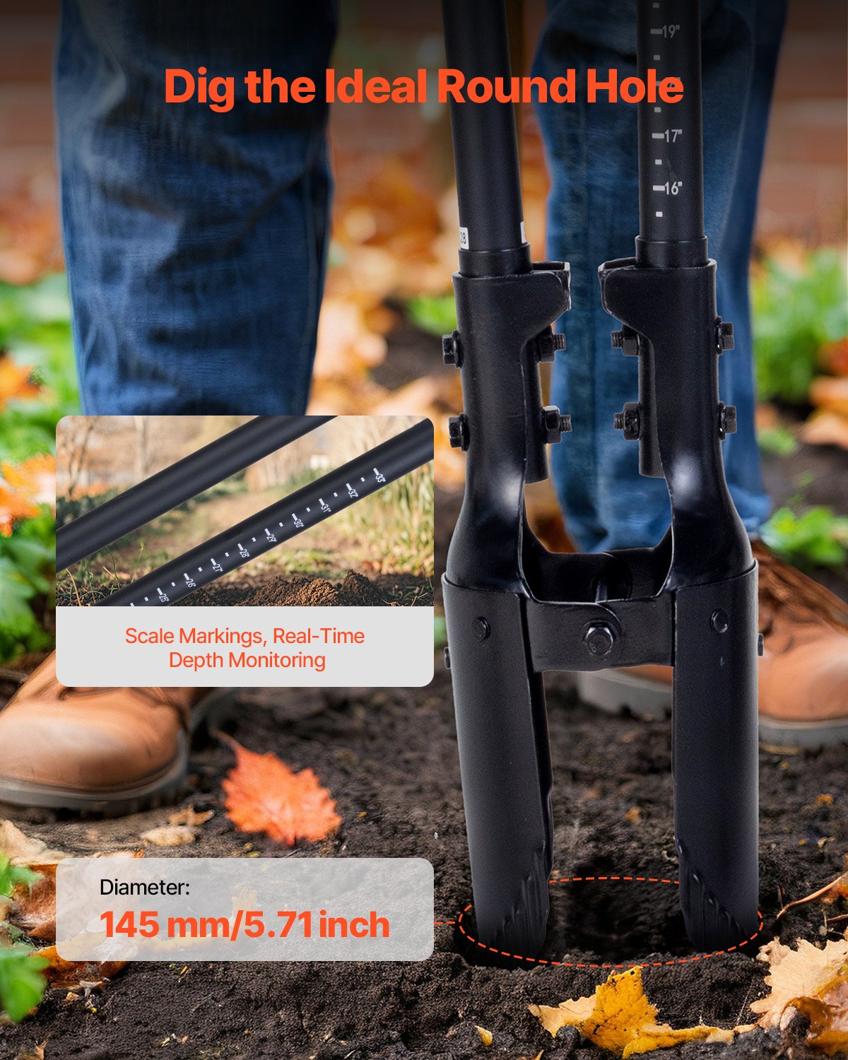 Post Hole Digger, Heavy Duty Post Hole Digger with Fiberglass Handle, Manual Hole Digger with Scale Markings V952-JCKJCKBX0000YTEGTV0
