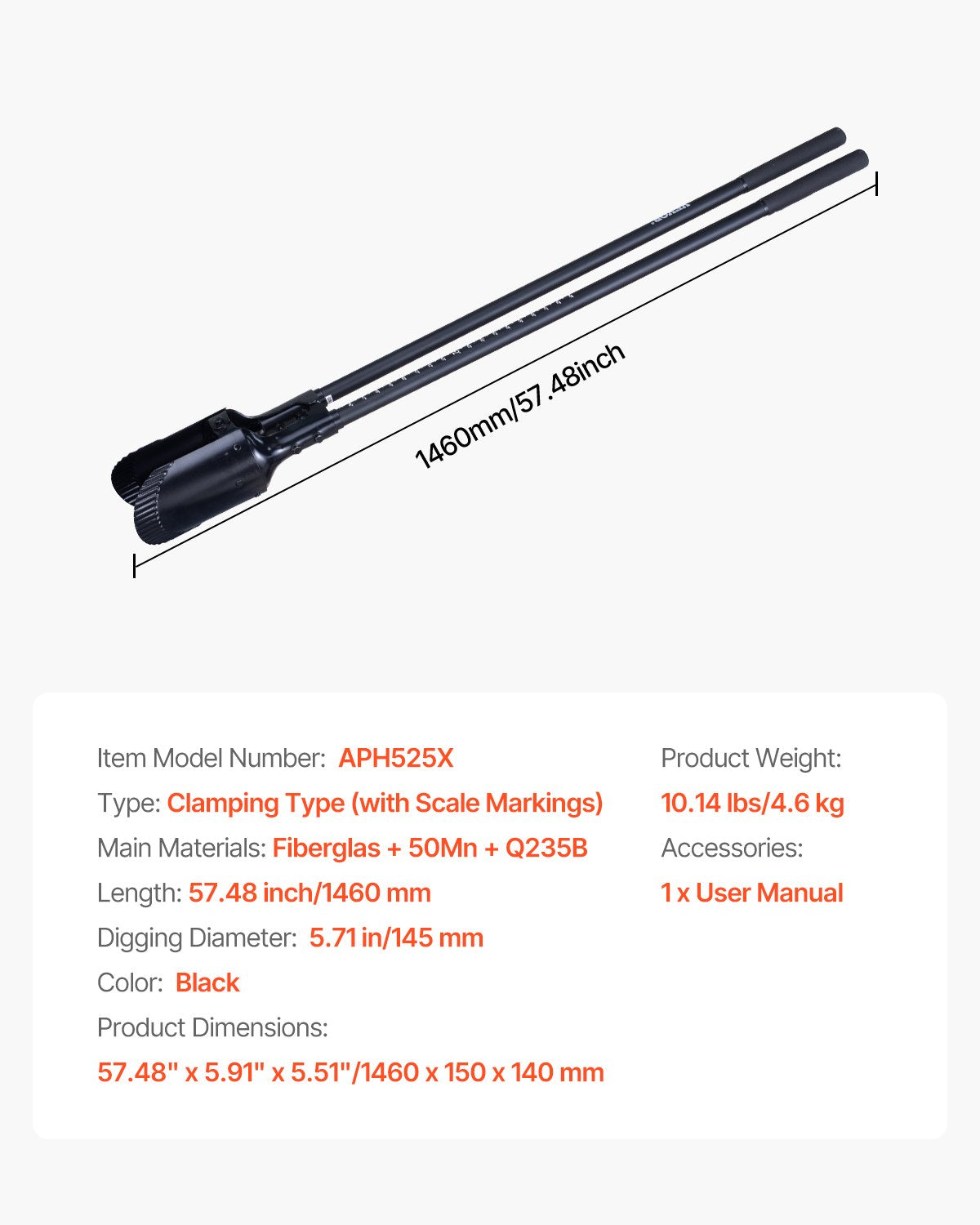 Post Hole Digger, Heavy Duty Post Hole Digger with Fiberglass Handle, Manual Hole Digger with Scale Markings V952-JCKJCKBX0000YTEGTV0