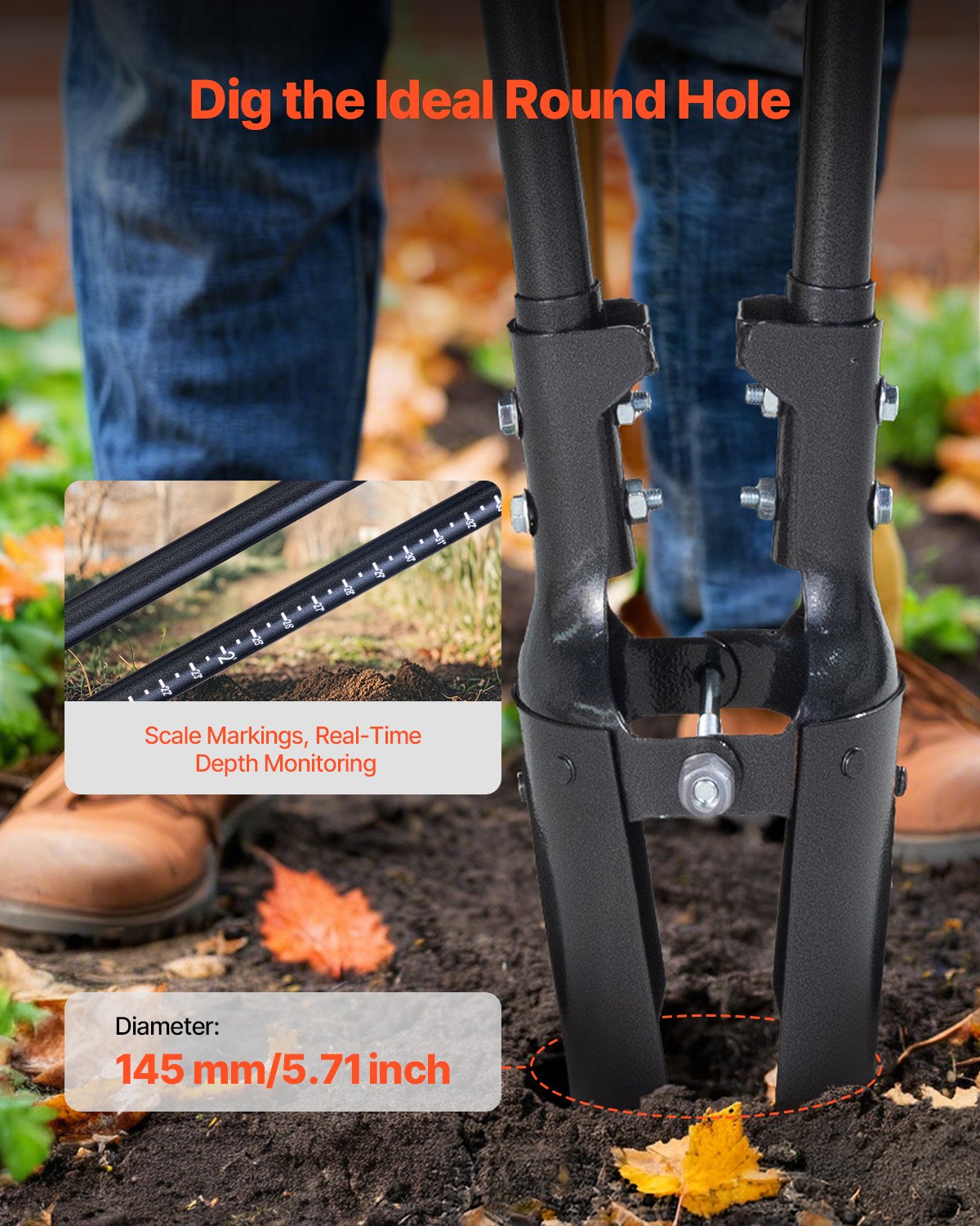 Post Hole Digger, Heavy Duty Post Hole Digger with Carbon Steel Handle, Manual Hole Digger with Scale V952-JCKJCKJS0000DKV7ZV0