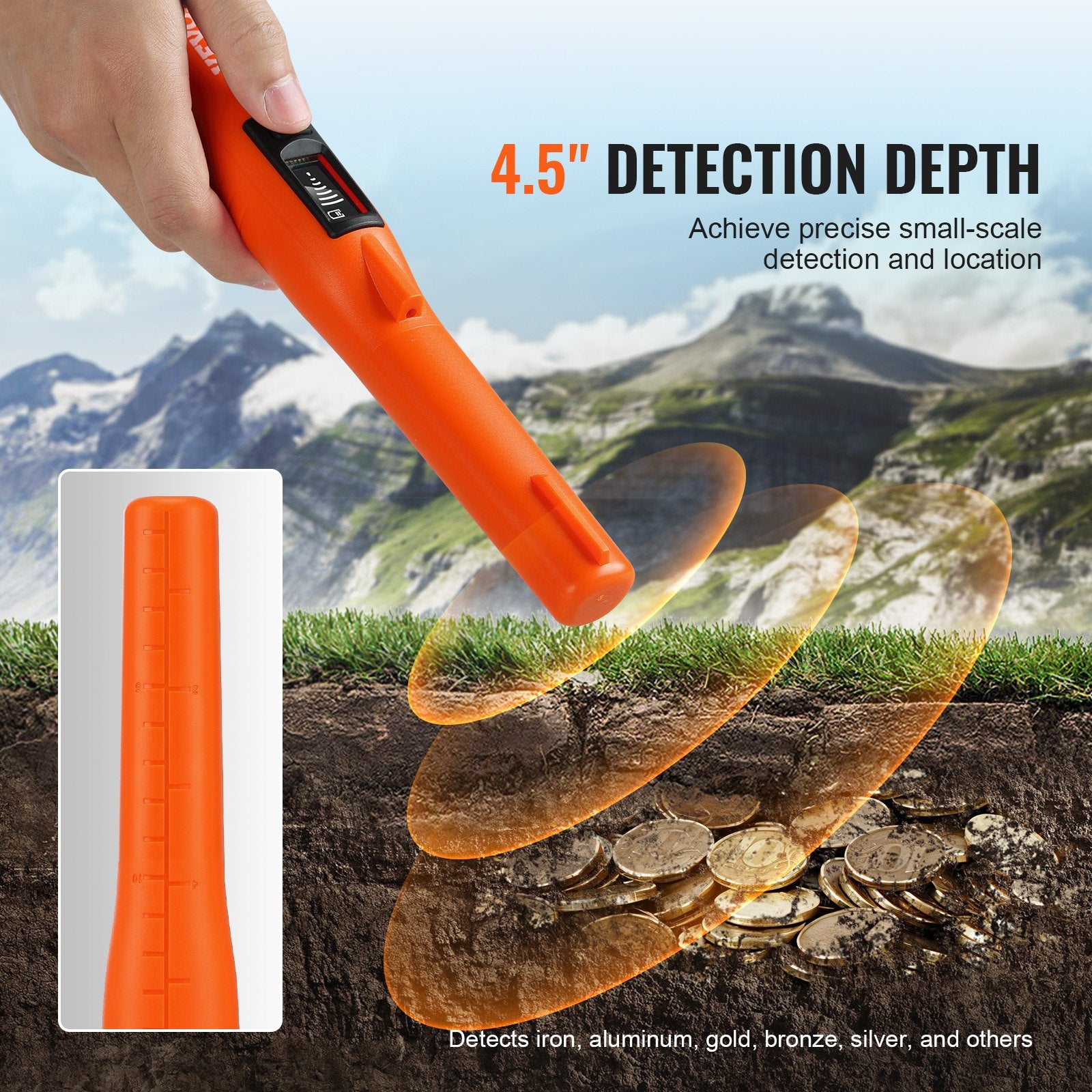 Metal Detector Pinpointer IP68 Waterproof Handheld Detector Wand with LCD V952-JCKJSTCBSIP62MUFKV9
