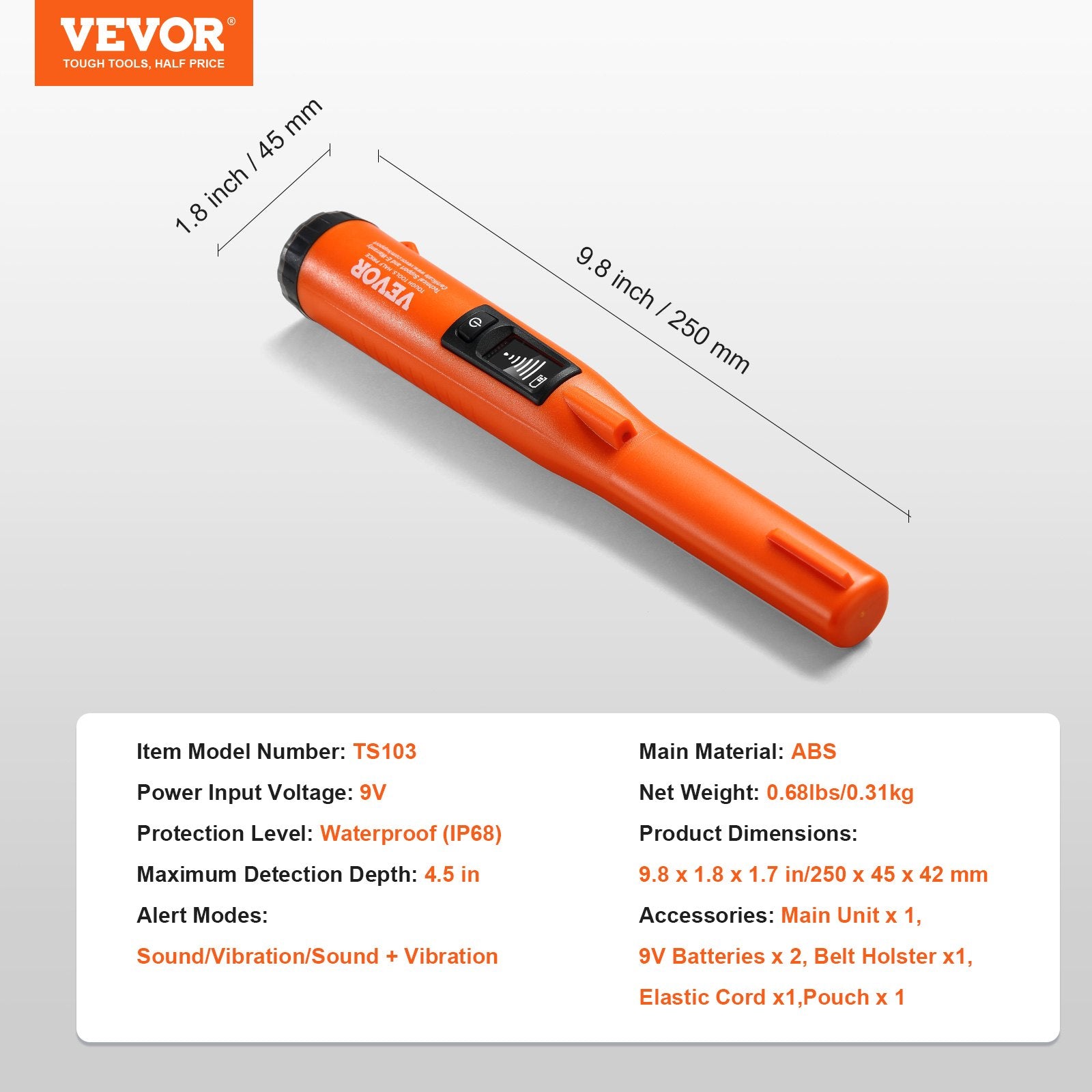 Metal Detector Pinpointer IP68 Waterproof Handheld Detector Wand with LCD V952-JCKJSTCBSIP62MUFKV9