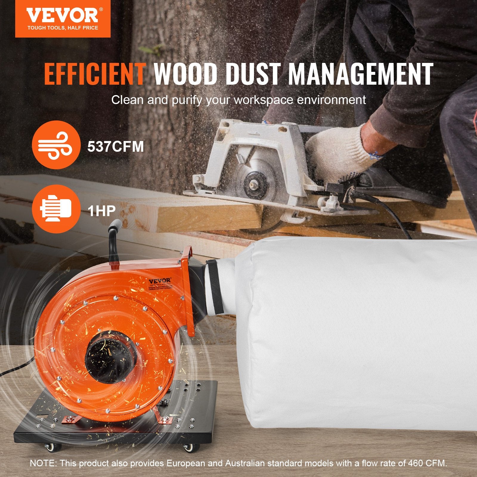 Dust Collector, 1HP 460 CFM Air Flow, Rolling Dust Collector with 80L Large Dust Collection Bag, 2.5 Micron V952-JCQ1HPLSDTBD6SWIQV3