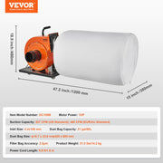 Dust Collector, 1HP 460 CFM Air Flow, Rolling Dust Collector with 80L Large Dust Collection Bag, 2.5 Micron V952-JCQ1HPLSDTBD6SWIQV3