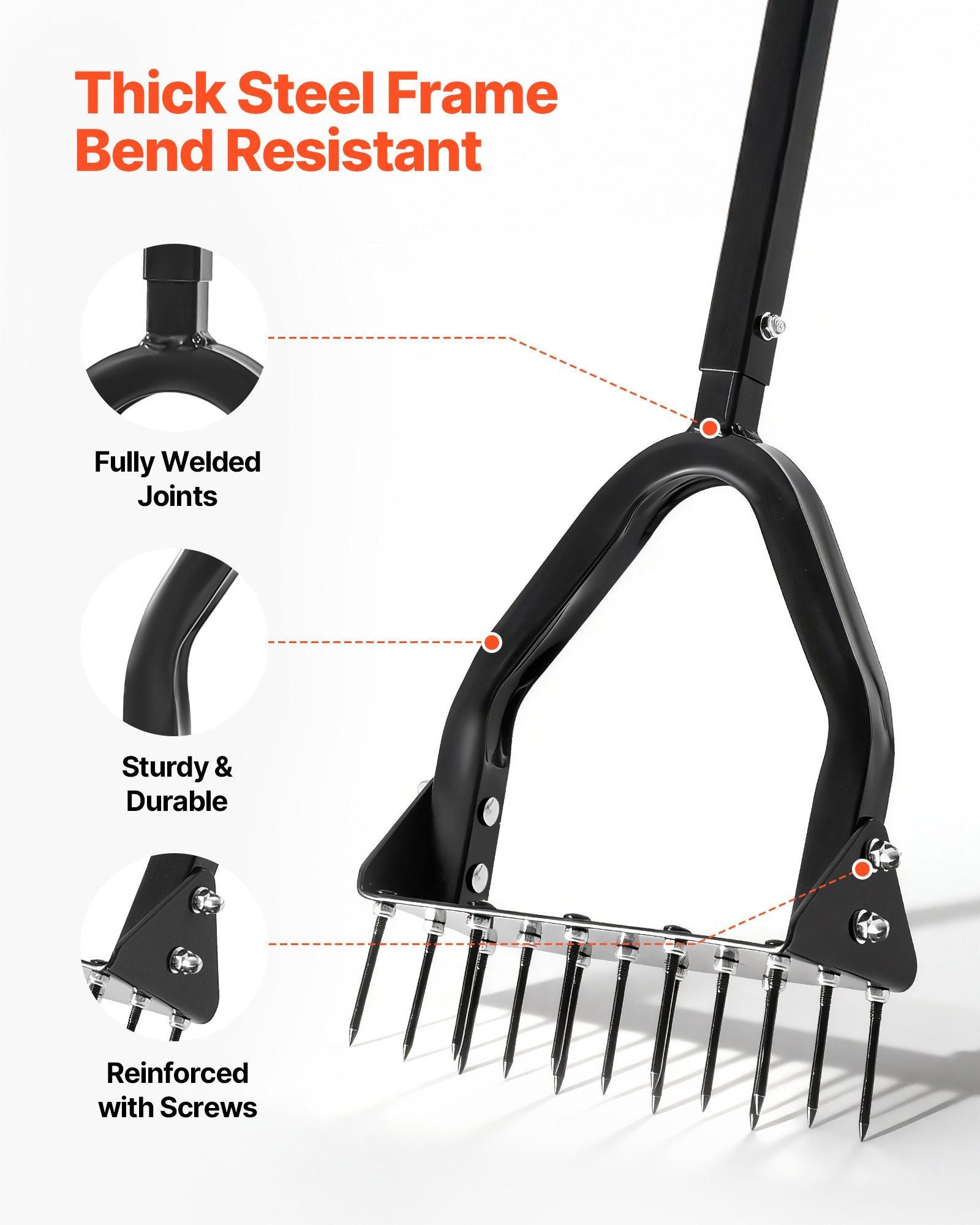 Lawn Aerator, 9.2 in Manual Core Aerator Tool with 15 Iron Spikes, Long Handle & Wide Plate, Heavy Duty Grass V952-JCSPQQ92INCHHW9MK001V0