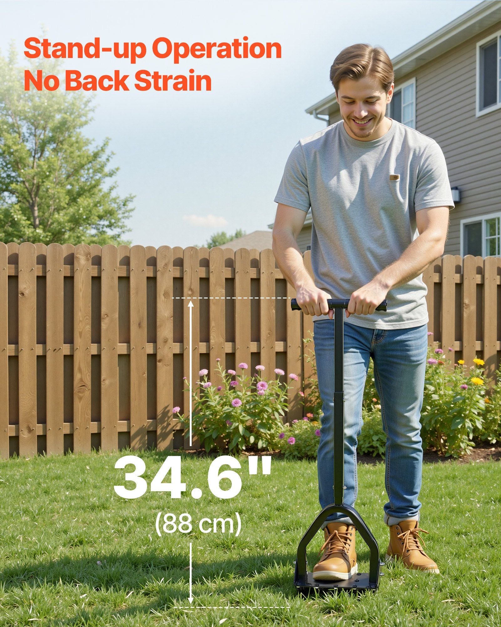 Lawn Aerator, 9.2 in Manual Core Aerator Tool with 15 Iron Spikes, Long Handle & Wide Plate, Heavy Duty Grass V952-JCSPQQ92INCHHW9MK001V0