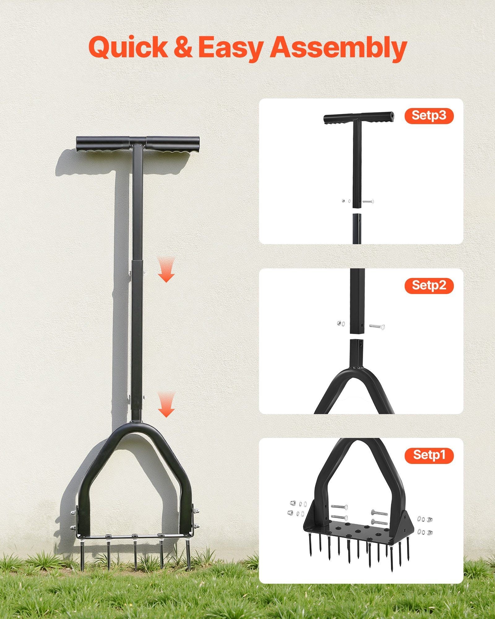 Lawn Aerator, 9.2 in Manual Core Aerator Tool with 15 Iron Spikes, Long Handle & Wide Plate, Heavy Duty Grass V952-JCSPQQ92INCHHW9MK001V0