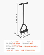 Lawn Aerator, 9.2 in Manual Core Aerator Tool with 15 Iron Spikes, Long Handle & Wide Plate, Heavy Duty Grass V952-JCSPQQ92INCHHW9MK001V0