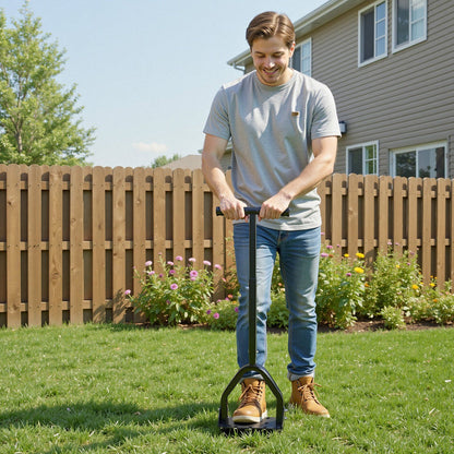 Lawn Aerator, 9.2 in Manual Core Aerator Tool with 15 Iron Spikes, Long Handle & Wide Plate, Heavy Duty Grass V952-JCSPQQ92INCHHW9MK001V0