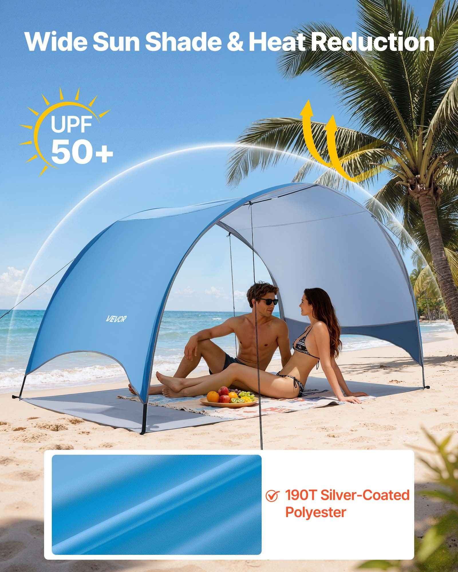 Beach Tent Sun Shelter for 3 Person, UPF 50+ Protection, Portable Sun Shade Canopy with Carrying Bag & Ground V952-JCXHTZPLS3RC7E4E5001V0