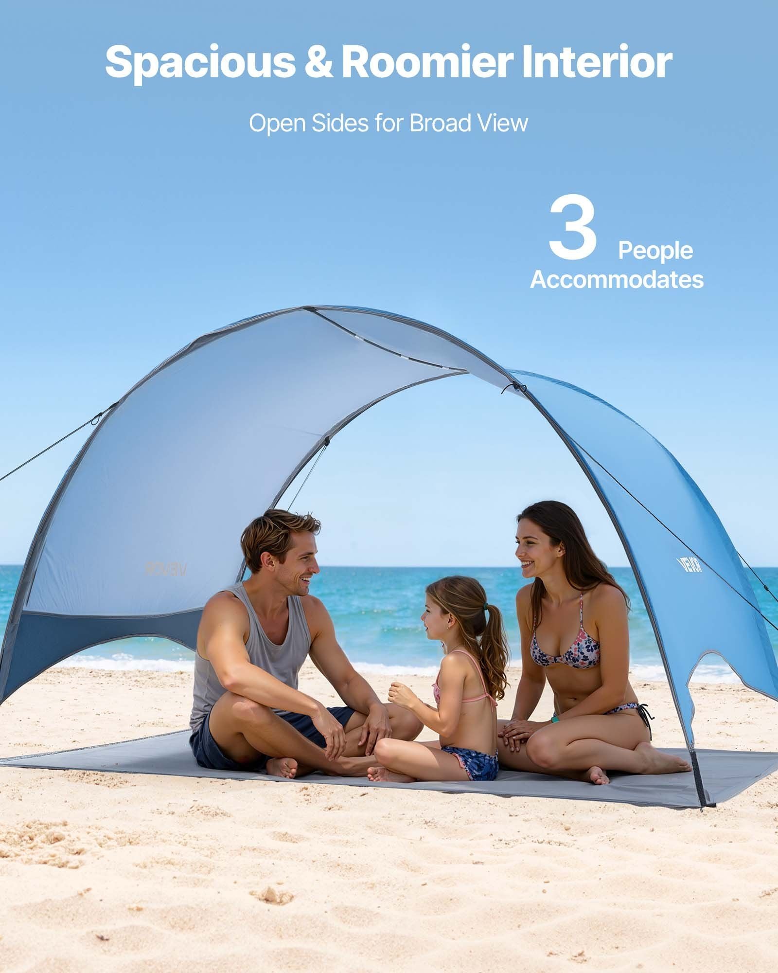 Beach Tent Sun Shelter for 3 Person, UPF 50+ Protection, Portable Sun Shade Canopy with Carrying Bag & Ground V952-JCXHTZPLS3RC7E4E5001V0