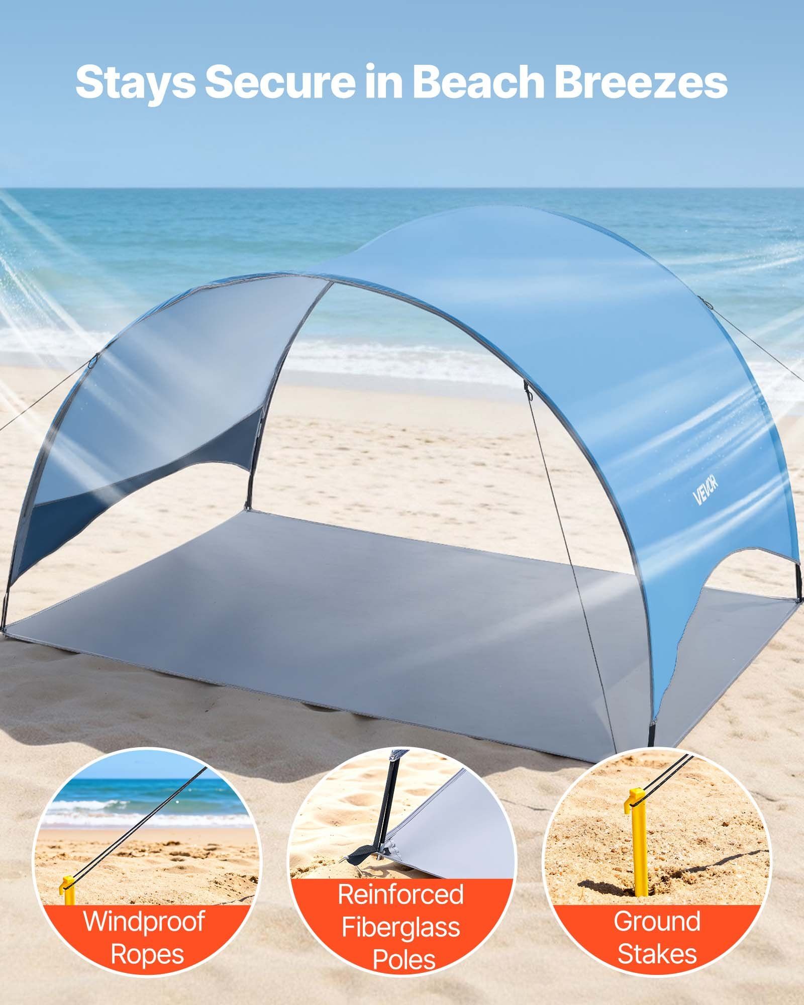 Beach Tent Sun Shelter for 3 Person, UPF 50+ Protection, Portable Sun Shade Canopy with Carrying Bag & Ground V952-JCXHTZPLS3RC7E4E5001V0
